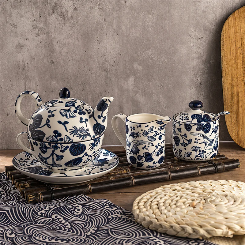 Coffee Tea And Sugar Set - Ceramic Coffee Tea Set Korean Blue